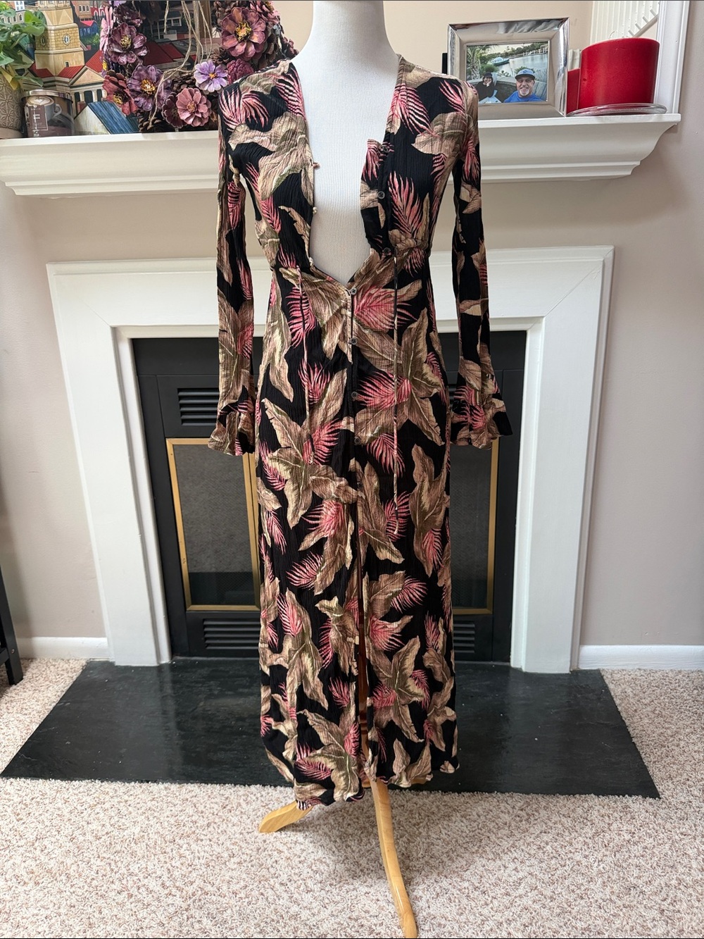 Billabong Black Floral Tie-Front Swim Coverup